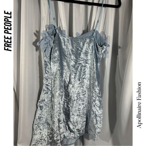 FREE PEOPLE EVA MINI VELVET DRESS IN CELESTIAL NEW SIZE 4 NWT - Picture 9 of 11
